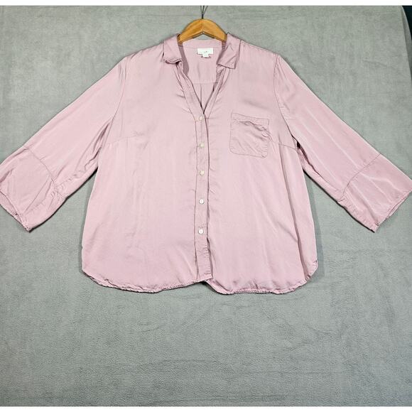 J Jill Blouse Womens Large Modal Satin Button Front Purple Lavender Career Relax - Picture 1 of 14